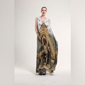 Camilla V neck silk maxi dress in one size fits all